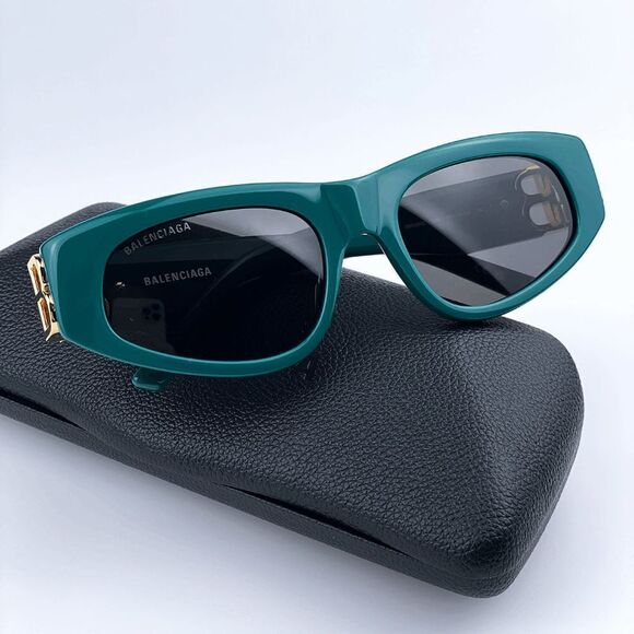 SALE! NEW Balenciaga BB0095S 005 Green Gold Logo Grey Cat Eye Women Sunglasses main image 5